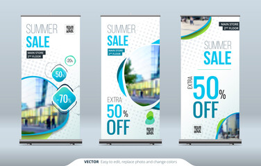 Wall Mural - business roll up banner stand. presentation concept. abstract modern roll up background. vertical ro