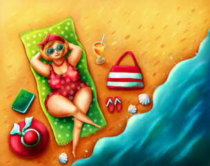 Plump woman on the beach