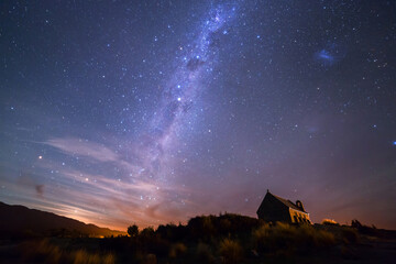 Milky way at the Church of the Good Shepherd, Lake Tekapo, New Zealand