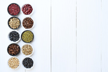 Different beans in bowl for background