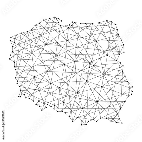 Obraz Dibond Mapa polski z wielokątnych czarnych linii i kropek ilustracji wektorowych
