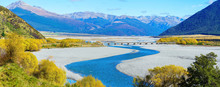 Panoramic Image Of Beautiful Scenery Of Arthur's Pass National Park In Autumn , South Island Of New Zealand
