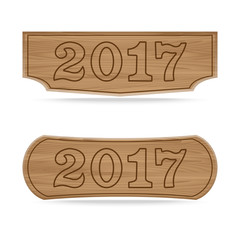 Sticker - Wooden sign boards concept of new year of 2017