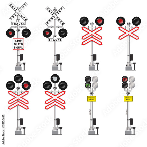 Set Of Different Railway Crossing Signals With Warning Signs Stock Vector Adobe Stock Set Of Different Railway Crossing Signals With Warning Signs Stock Vector Adobe Stock