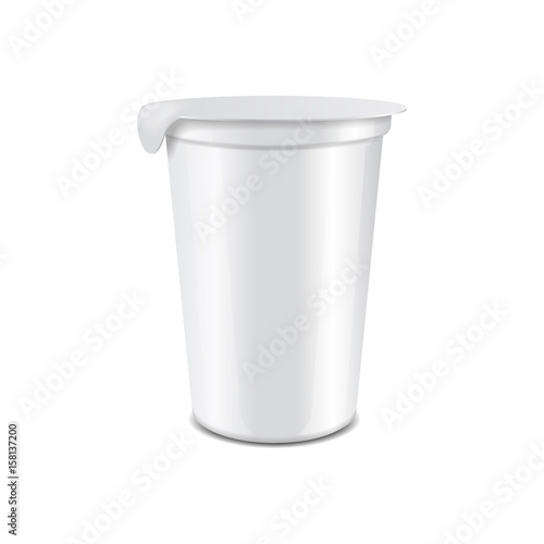 Download Round Glossy Plastic Pot With Foil Cover For Sour Cream Yogurt Jam Dessert Vector Realistic Packaging Mockup Template 350ml Stock Vector Adobe Stock