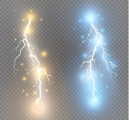 Wall Mural - set of lightnings. magic and bright lighting effects.
