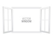 White vector window template, isolated on background. Two-sided opened window mockup.