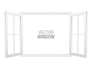 White vector window template, isolated on background. Two-sided opened window mockup.