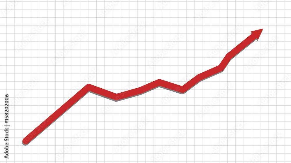 Stock market arrows increasing pointing upward on white graphic paper ...