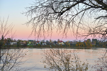 Canvas Print - View of Neva river at sunset.