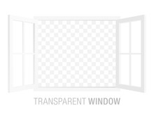 White Vector Window Template, Isolated On Background. Two-sided Opened Window Mockup.