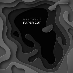 Wall Mural - 3d abstract background with black paper cut shape