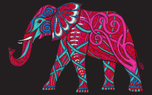 Embroidery Ethnic Patterned Ornate Elephant. Stock Vector Illustration.