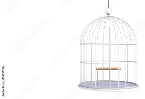 Fotografie, Obraz Empty bird white cage Isolated on white background, 3D rendering
