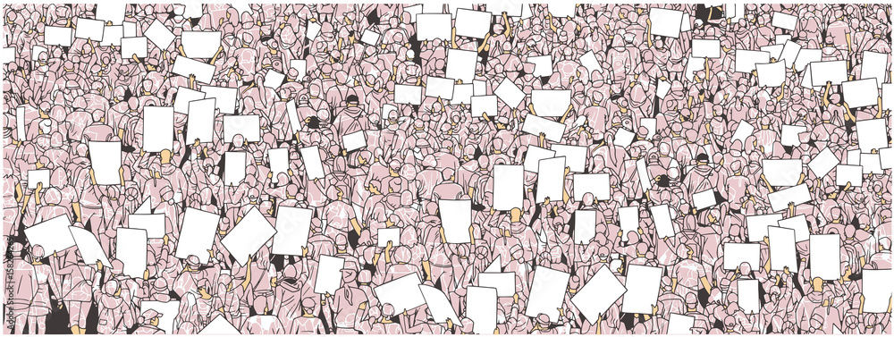 Illustration of massive crowd protest with blank signs. Ideal use as background or texture - obrazy, fototapety, plakaty 