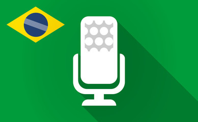 Sticker - Long shadow Brazil map with  a microphone sign