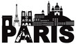 Paris Skyline Text Champagne Black and White vector Illustration