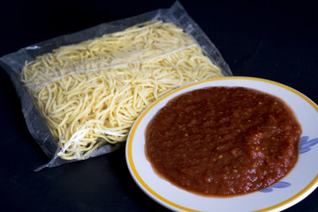 egg tagliolini and tomato puree