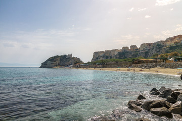 Sticker - Tropea Beach, town view and Santa Maria dell'Isola Church - Tropea, Calabria, Italy