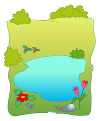 meadow field and small lake - jpg illustration