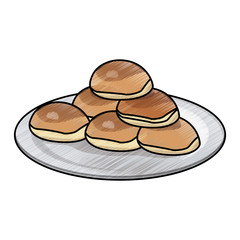 Sticker - breakfast buns on plate bakery tasty vector illustration