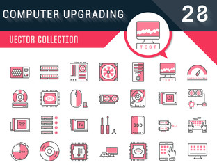 Wall Mural - Set Vector Flat Line Icons Upgrading Computer