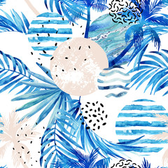 Sticker - Abstract summer tropical palm trees and leaves background.