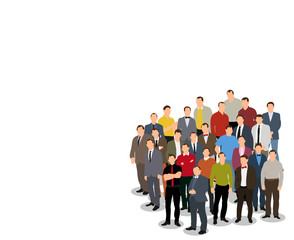 Collection of people stand, male business, flat style, isometric people