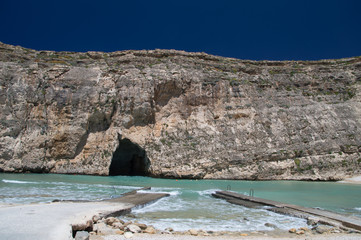 San Lawarenz, Malta: View of Inland Sea Divesite and rock at Gozo island in Malta.