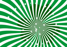 Green And White Sunburst Vector Background. Swirl Strips With Sparkling Stars Clipart, Wallpaper, Banner And Backdrop. Saint Patrick's Day Green Clover Clip Art.