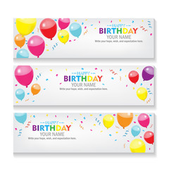 Wall Mural - Editable happy birthday banner with balloon and confetti decoration Vector design. celebration, event background 