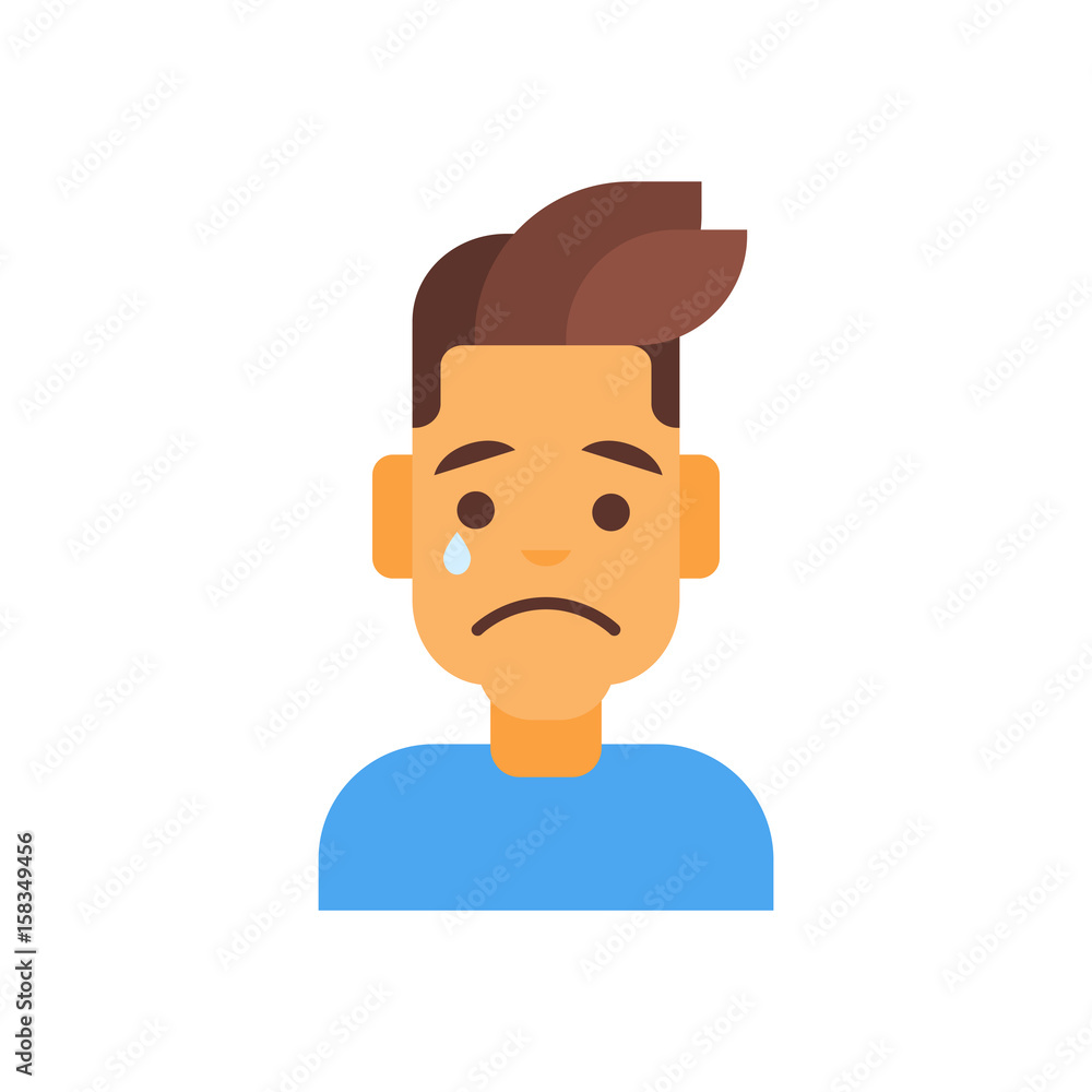 Sad Client Icon Profile Icon Male Emotion Avatar, Man Cartoon Portrait Sad Face Crying ...