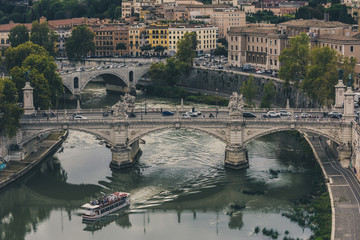 Wall Mural - Aerial view of Rome, bridge Vittorio Emanuele II and river Tiber, Italy