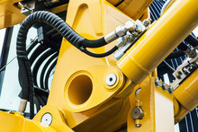 Hydraulics Pipes And Nozzles, Tractor Or Other Construction Equipment. Focus On The Hydraulic Pipes