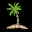 Palm tree embroidery stitches imitation on black background