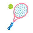Pink tennis racket and ball vector icon.