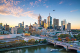 Fototapeta Miasto - Melbourne city skyline at twilight