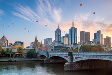 Melbourne City Skyline At Twilight