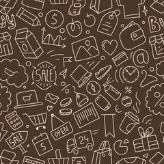 Poster - Different web interface doodle silhouettes seamless pattern. Cartoon style sketch illustration vector texture