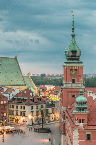 Plakat Warszawa, Polska, stare miasto z zamkiem królewskim i katedrą św. Jana