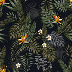 Wall Mural - tropical night seamless pattern black background
