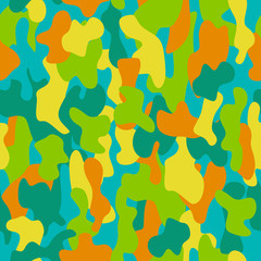 Wall Mural - Camouflage seamless pattern in a yellow, green, blue and orange colors.