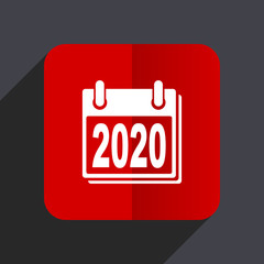 Aufkleber - New year 2020 flat design web vector icon. Red square sign on gray background in eps 10.