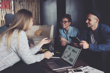 Wall Mural - Group of people have meeting in office. New plan discussing. Four persons