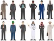 © yustus - Business team and teamwork concept. Set of detailed illustration of businessmen standing in different positions in flat style on white background. Diverse nationalities and dress styles. Vector