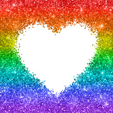 Rainbow Glitter Heart Frame On White Background. Vector