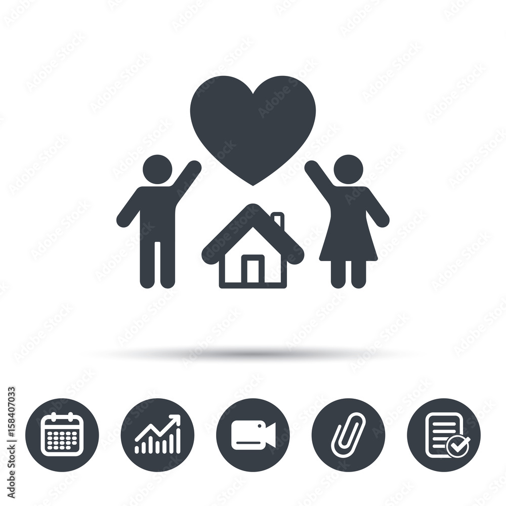 Family icon. Father, mother and child symbol. Calendar, chart and ...