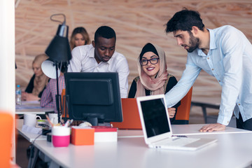 Poster - Multiracial contemporary business people working