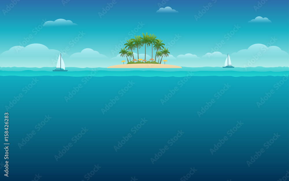 palm tree on island and blue sky background Stock Vector | Adobe Stock