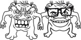 Fototapeta Dinusie - paar liebe verliebt freunde 2 team sonnenbrille hornbrille nerd geek hässlich zahnspange monster klein frech böse horror comic cartoon